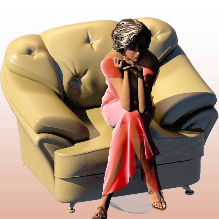 美しい座っている女の子3Dモデルの女性0036